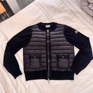 Moncler Black Quilted Jacket with Knit Sleeves